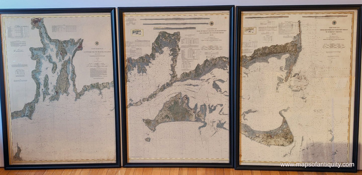Set of Three Framed Reproductions showing the Coast from Narragansett to Nantucket
