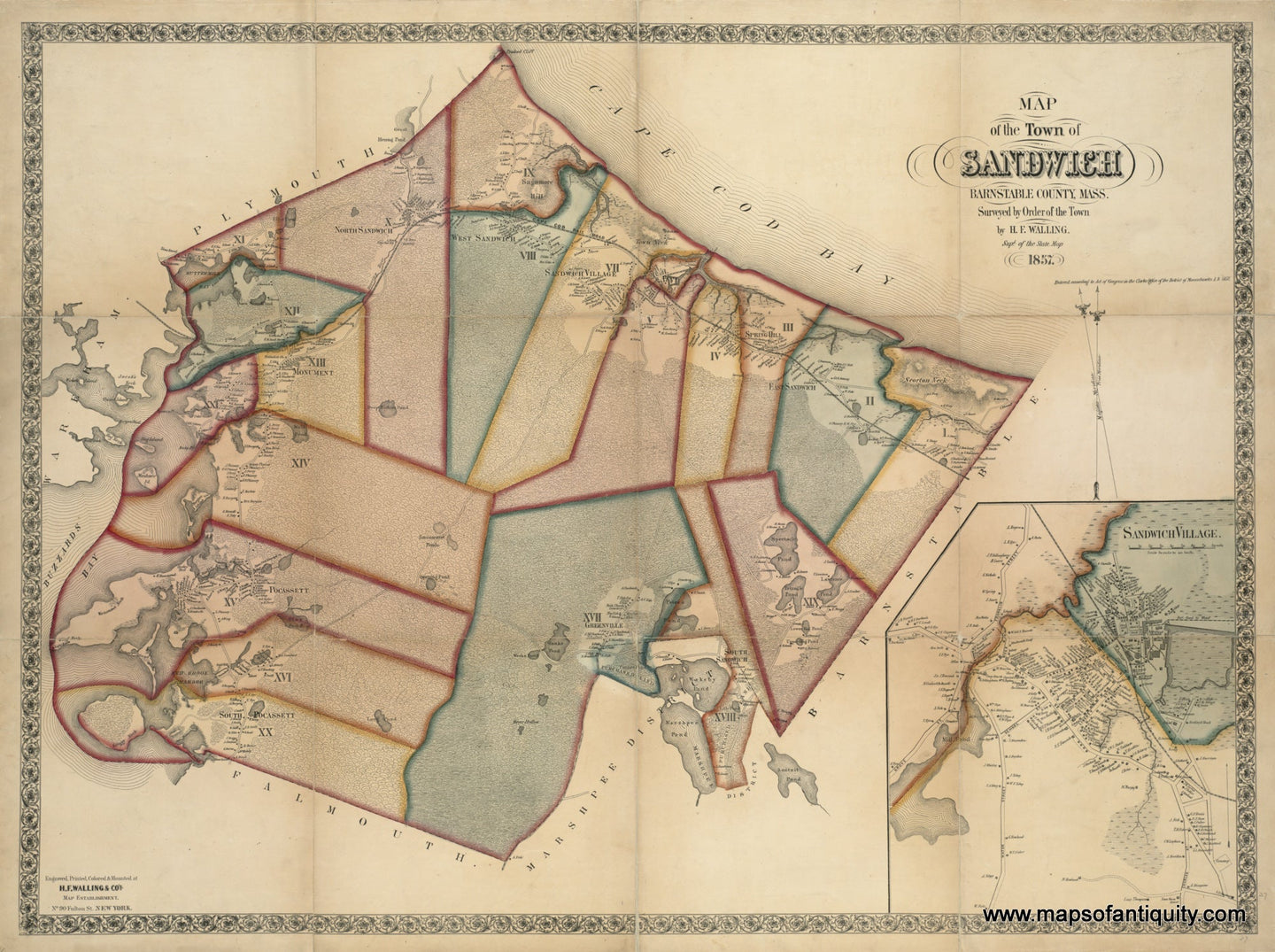 High-Quality-Giclee-Reproduction-Map-of-the-Town-of-Sandwich-Barnstable-County-Mass-1857---Maps-Of-Antiquity