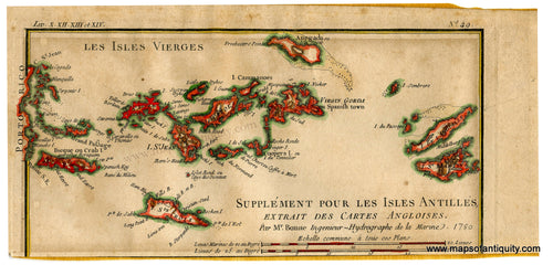 Antique-Map-Virgin-Islands-Color-Reproduction-Les-Isles-Vierges-Supplement-pour-les-Isles-Antilles-Extrait-des-Cartes-Angloises---Reproduction-Gift--Reproduction-Color--Maps-Of-Antiquity