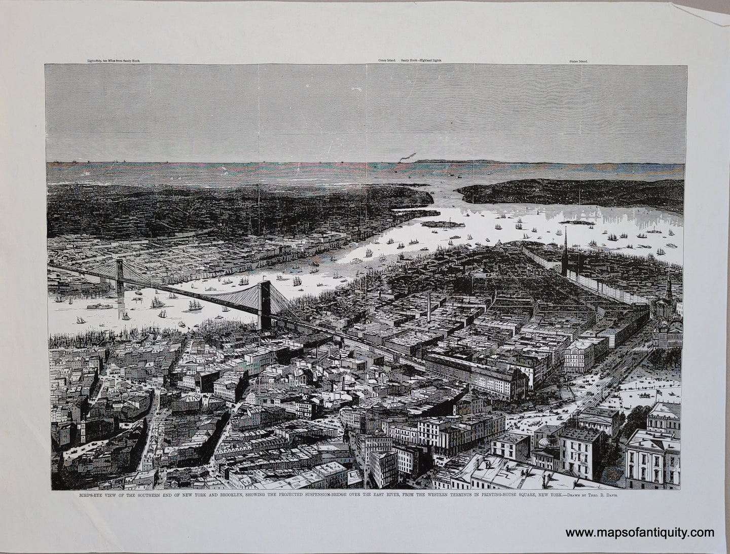 Digitally-Engraved-Specialty-Reproduction-Bird's-Eye-View-of-Southern-End-of-New-York-and-Brooklyn-Showing-the-Projected-Suspension-Bridge-Over-the-East-River-from-the-Western-Terminus-in-Printing-House-Square-New-York---Reproduction--Reproduction-Maps-Of-Antiquity