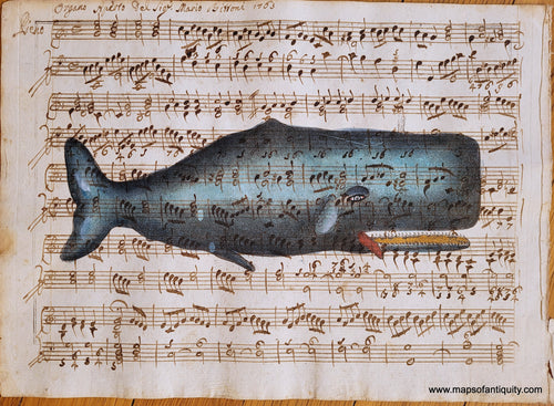 Specialty-Hand-Made-Reproduction-on-Antique-Paper-Whale-on-Sheet-Music--Reproduction-Maps-Of-Antiquity