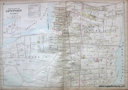 Antique-Hand-Colored-Map-City-of-Newport-Plate-3-United-States-Northeast-1895-Everts-&-Richards-Maps-Of-Antiquity