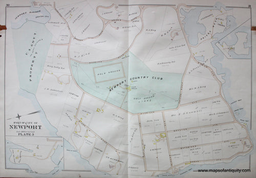 Antique-Hand-Colored-Map-City-of-Newport-Plate-5-United-States-Northeast-1895-Everts-&-Richards-Maps-Of-Antiquity