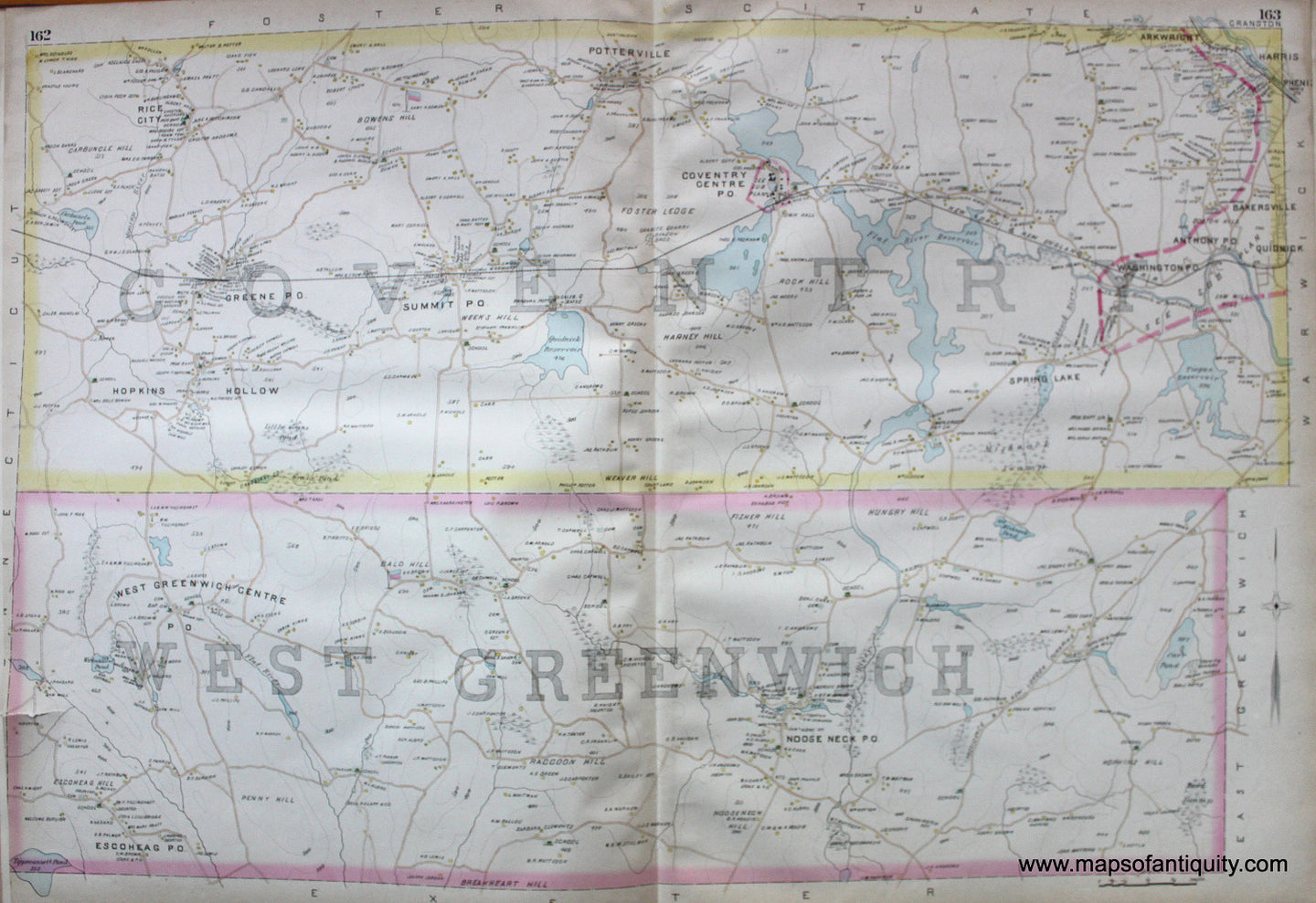 Antique-Hand-Colored-Map-Coventry-and-West-Greenwich-Rhode-Island-United-States-Northeast-1895-Everts-&-Richards-Maps-Of-Antiquity