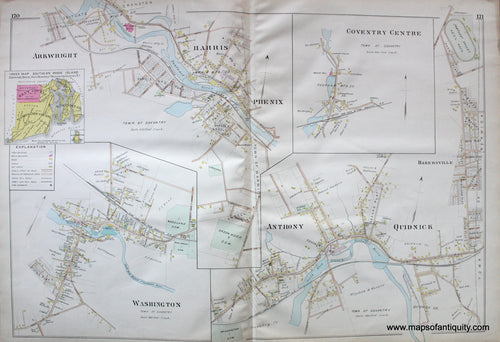 Antique-Hand-Colored-Map-Coventry-Arkwright-Harris-Phenix-Washington-Anthony-Quidnick--United-States-Northeast-1895-Everts-&-Richards-Maps-Of-Antiquity