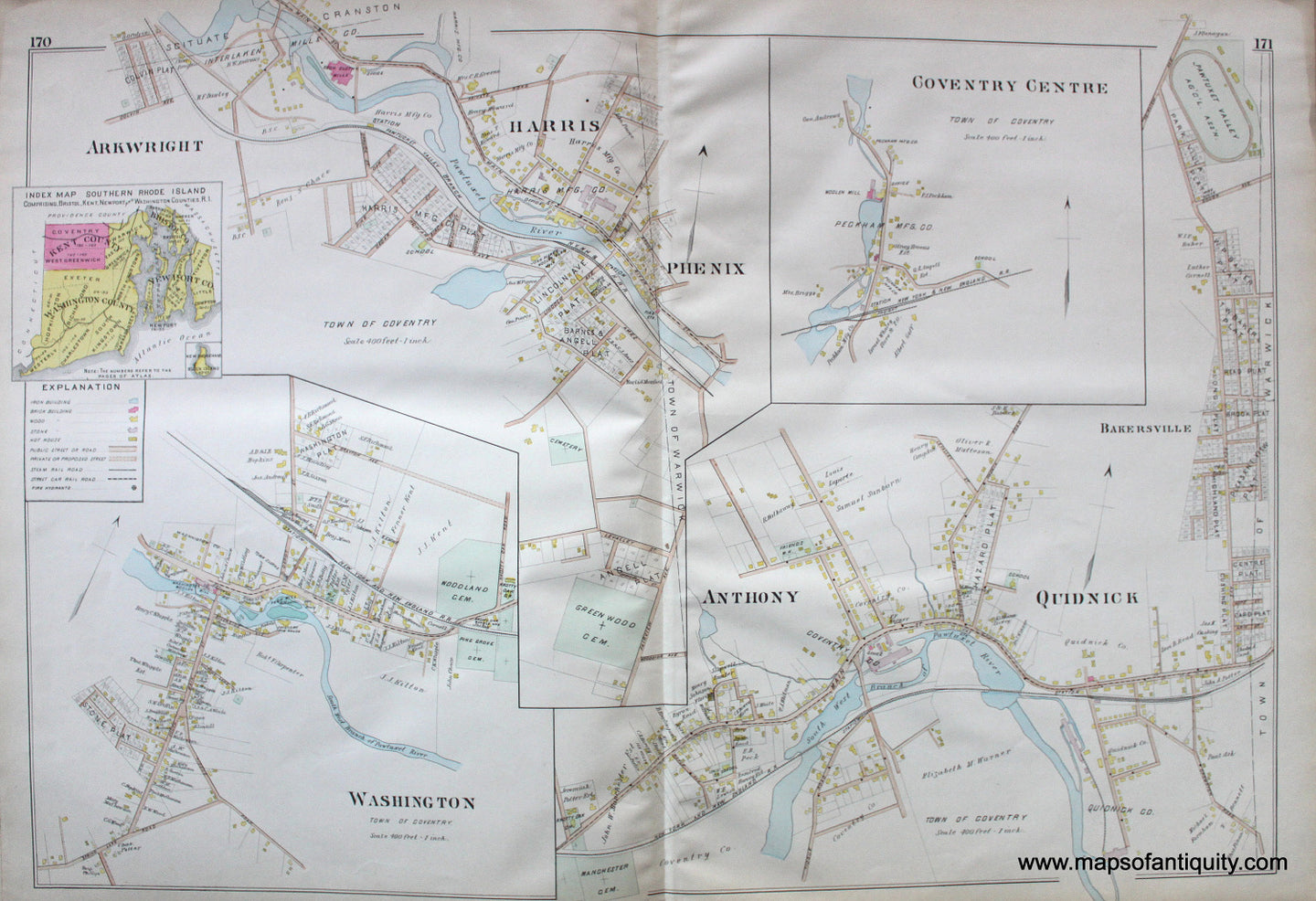 Antique-Hand-Colored-Map-Coventry-Arkwright-Harris-Phenix-Washington-Anthony-Quidnick--United-States-Northeast-1895-Everts-&-Richards-Maps-Of-Antiquity