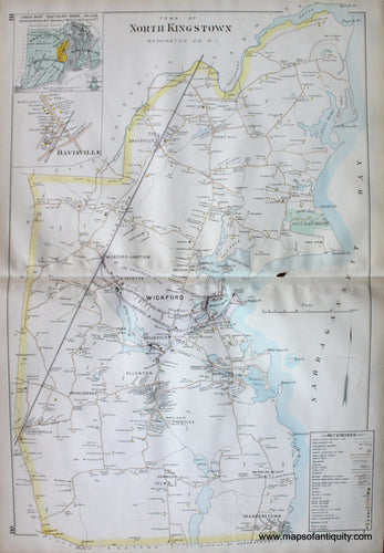 Antique-Hand-Colored-Map-Town-of-North-Kingstown-United-States-Northeast-1895-Everts-&-Richards-Maps-Of-Antiquity