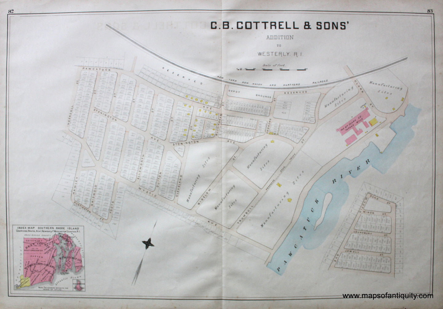 Antique-Hand-Colored-Map-C.-B.-Cottrell's-Addition-to-Westerly-RI-United-States-Northeast-1895-Everts-&-Richards-Maps-Of-Antiquity