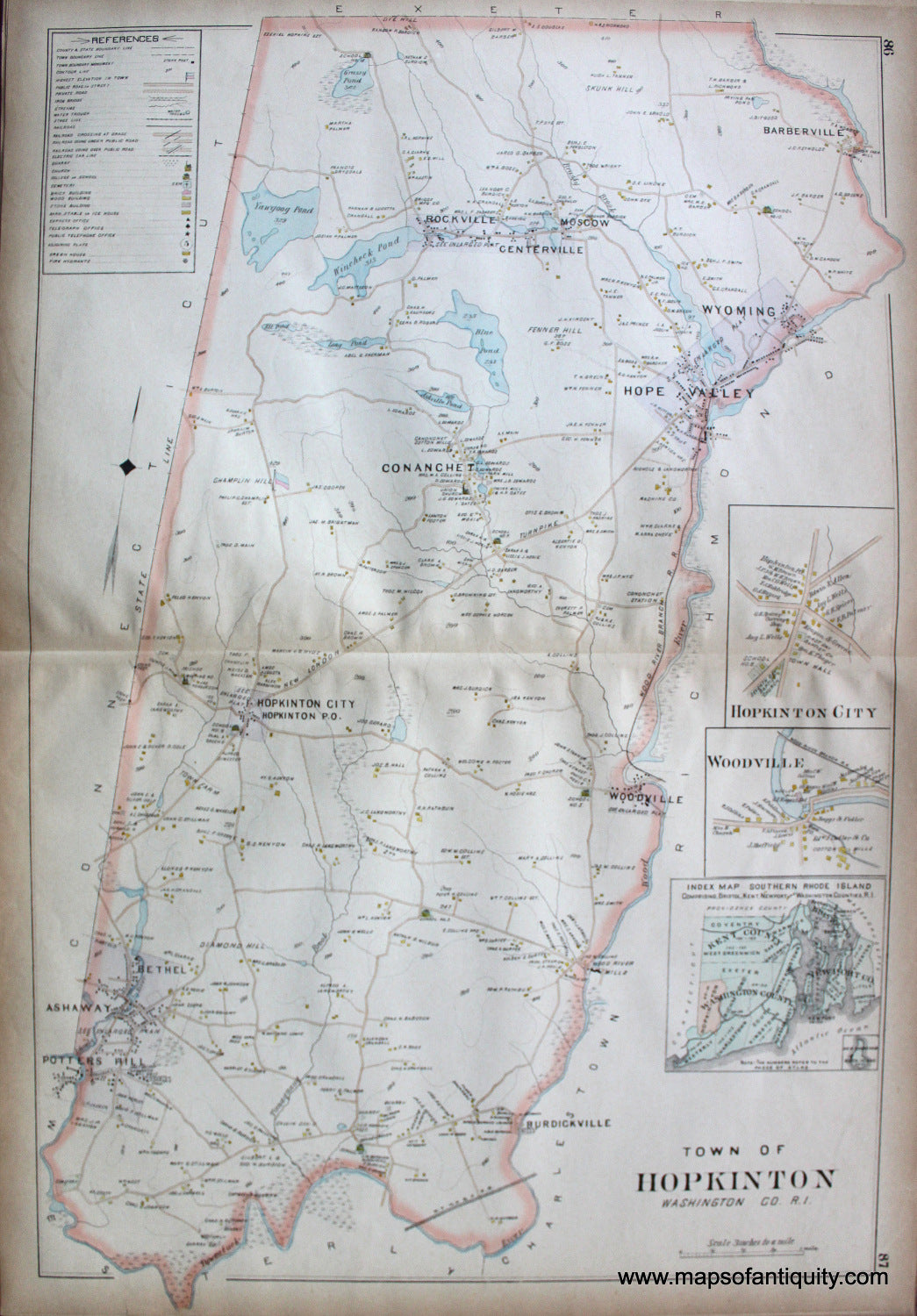Antique-Hand-Colored-Map-Town-of-Hopkinton-Hopkinton-City-Village-of-Woodville-United-States-Northeast-1895-Everts-&-Richards-Maps-Of-Antiquity