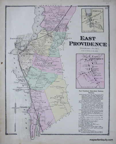 Antique-Hand-Colored-Map-East-Providence-Rhode-Island--1870-Beers-Maps-Of-Antiquity