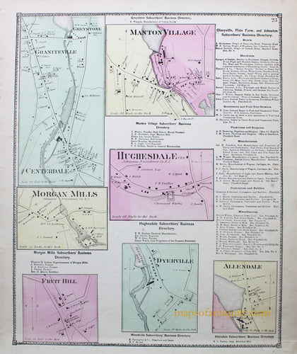 Antique-Hand-Colored-Map-Hughesdale-Manton-Village-Centerdale-Morgan-Mills-Fruit-Hill-Dyerville-Allendale-Rhode-Island-Rhode-Island--1870-Beers-Maps-Of-Antiquity