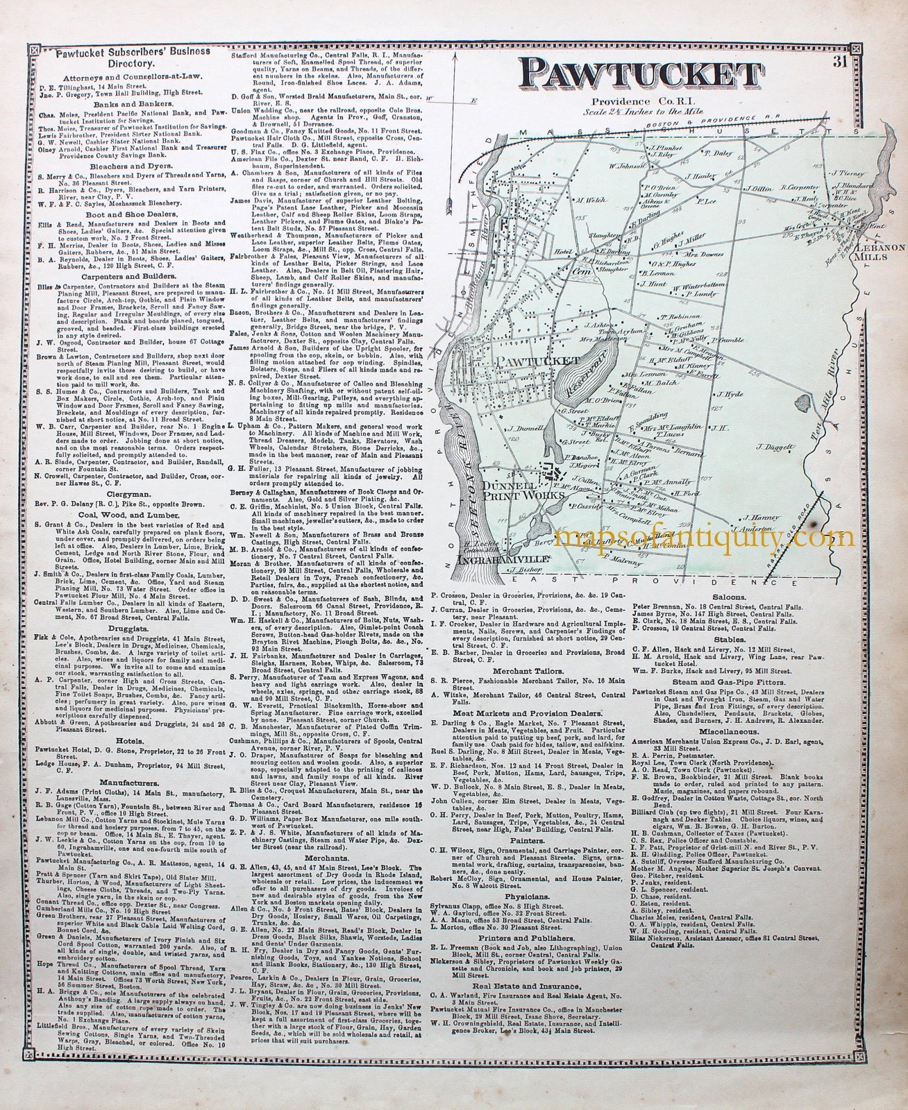 Antique-Hand-Colored-Map-Pawtucket.-Rhode-Island-Rhode-Island--1870-Beers-Maps-Of-Antiquity