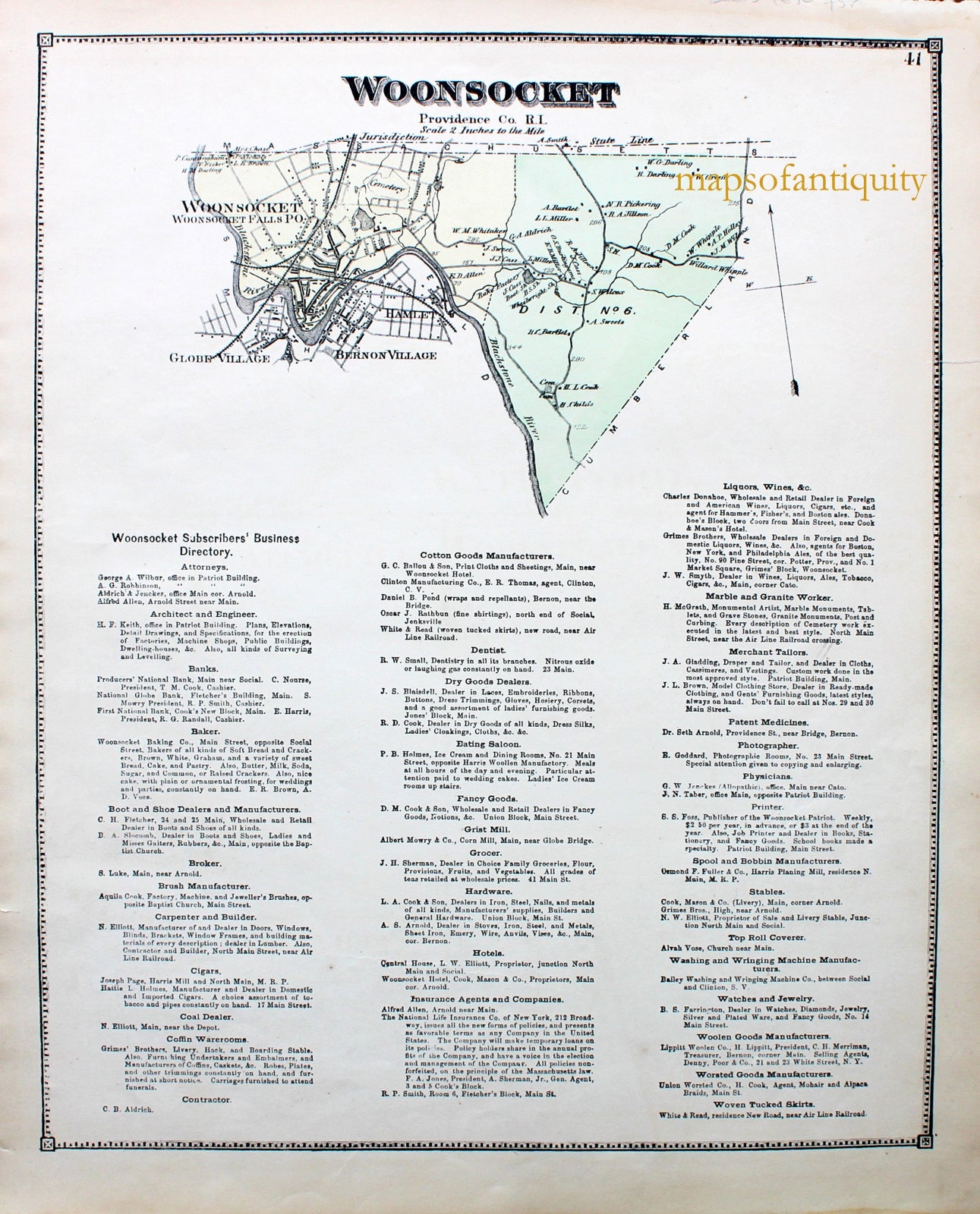 Antique-Hand-Colored-Map-Woonsocket-Rhode-Island-Rhode-Island--1870-Beers-Maps-Of-Antiquity