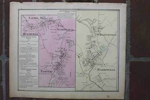 Antique-Hand-Colored-Map-Graniteville-Harrisville-Laurel-Hill-Saxonsville-Huntsville-Pascoag.-Rhode-Island-Rhode-Island--1870-Beers-Maps-Of-Antiquity