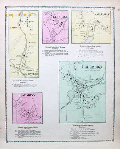 Antique-Hand-Colored-Map-Chepachet-Harmony-Mohegan-Glendale-Mapleville.-Rhode-Island-Rhode-Island--1870-Beers-Maps-Of-Antiquity
