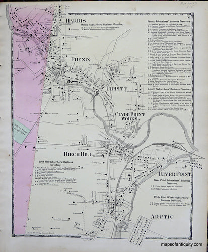 Antique-Hand-Colored-Map-Harris-Phenix-Lippitt-River-Point-Birch-Hill-Arctic-Rhode-Island-Rhode-Island--1870-Beers-Maps-Of-Antiquity
