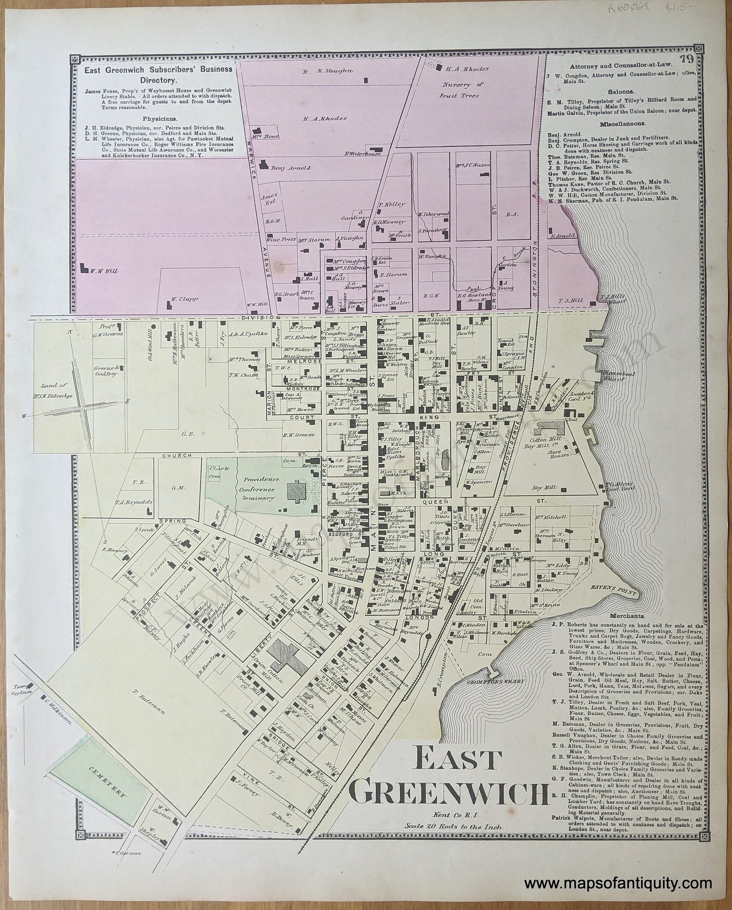 1870 - East Greenwich, RI - Antique Map
