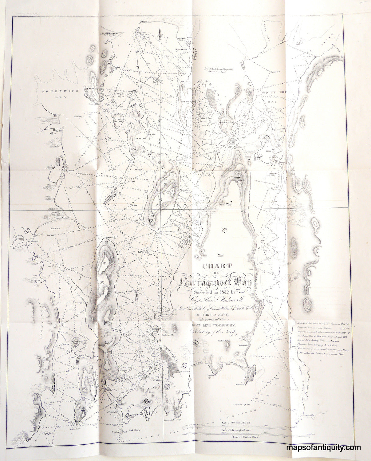 Early-Reproduction-Chart-of-Narragansett-Bay-Rhode-Island-**********-Rhode-Island--1861-U.S.-Navy-Maps-Of-Antiquity