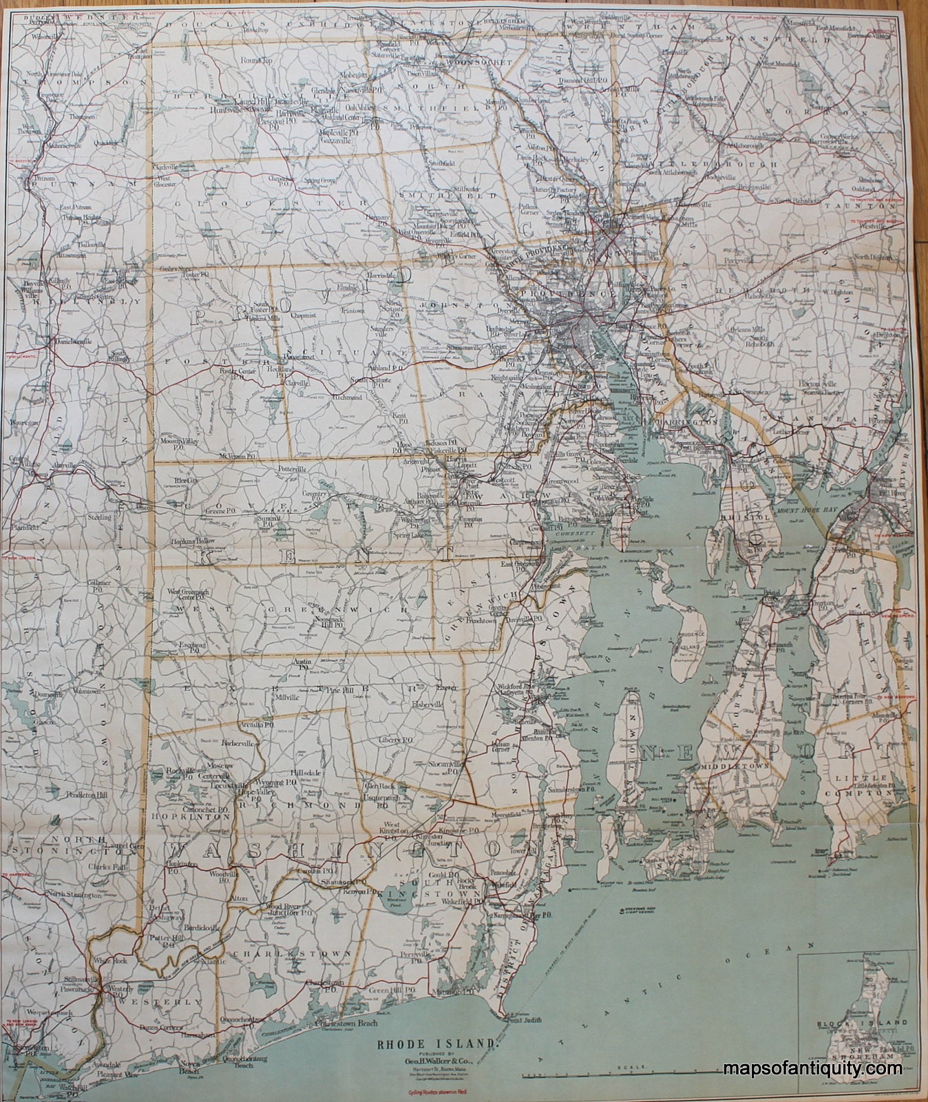 Antique-Road-Map-Cyclists-Road-Map-of-Rhode-Island-showing-All-the-Roads-and-Points-of-Interest***********-Rhode-Island-Road-Maps-1898-Walker-Maps-Of-Antiquity