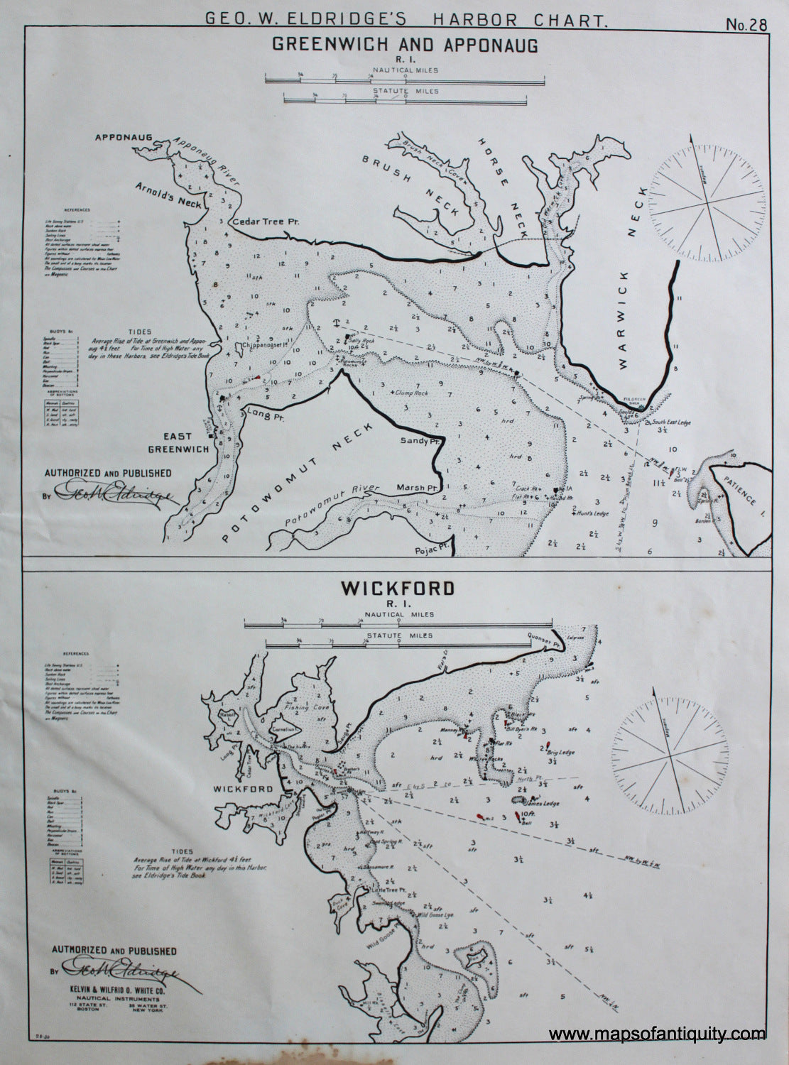 Black-and-White-Antique--Nautical-Chart-Greenwich-and-Apponaug-RI.-Wickford-RI.--United-States-Rhode-Island-1901-Eldridge-Maps-Of-Antiquity