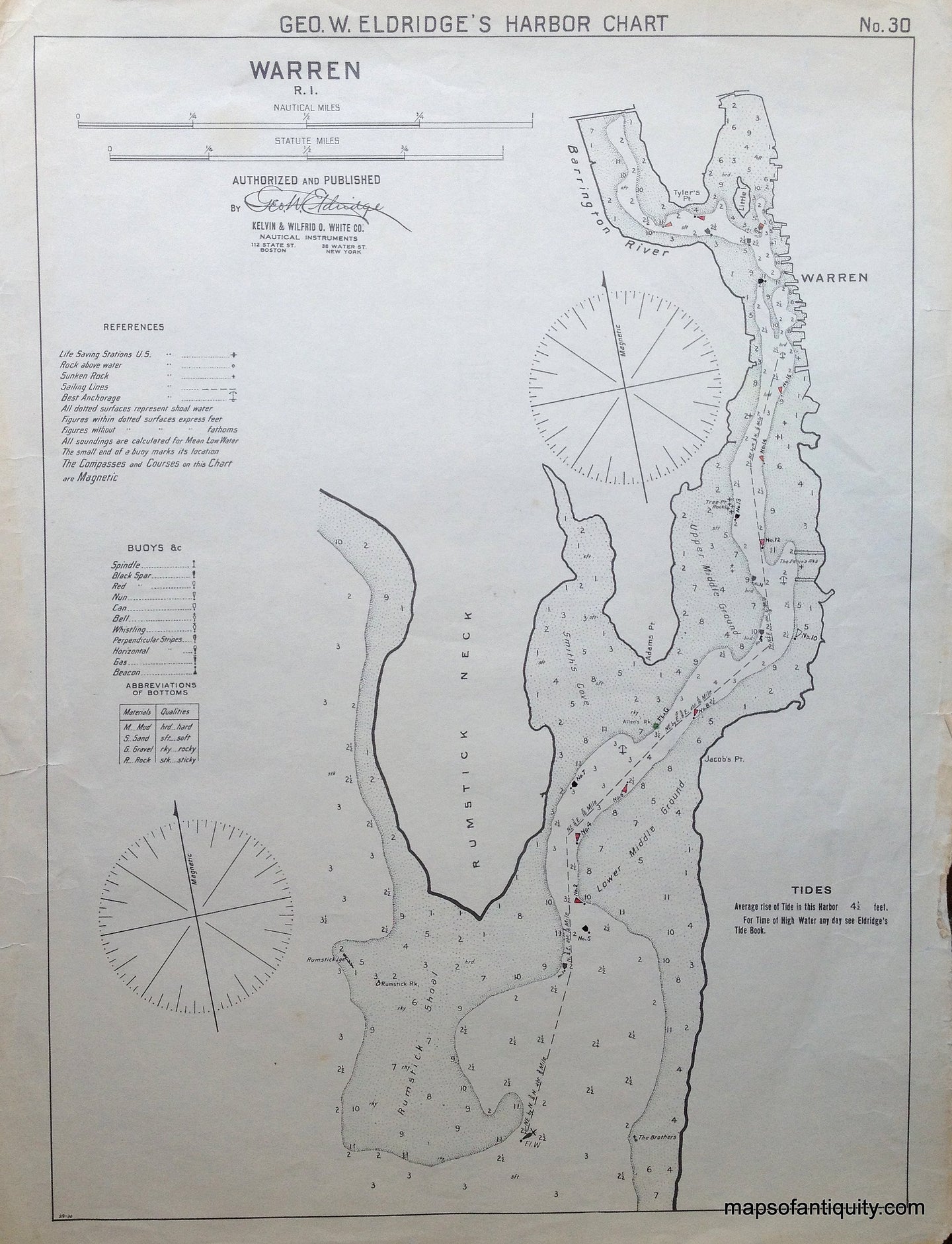 Black-and-White-Antique--Nautical-Chart-Warren-RI-United-States-Rhode-Island-1901-Eldridge-Maps-Of-Antiquity