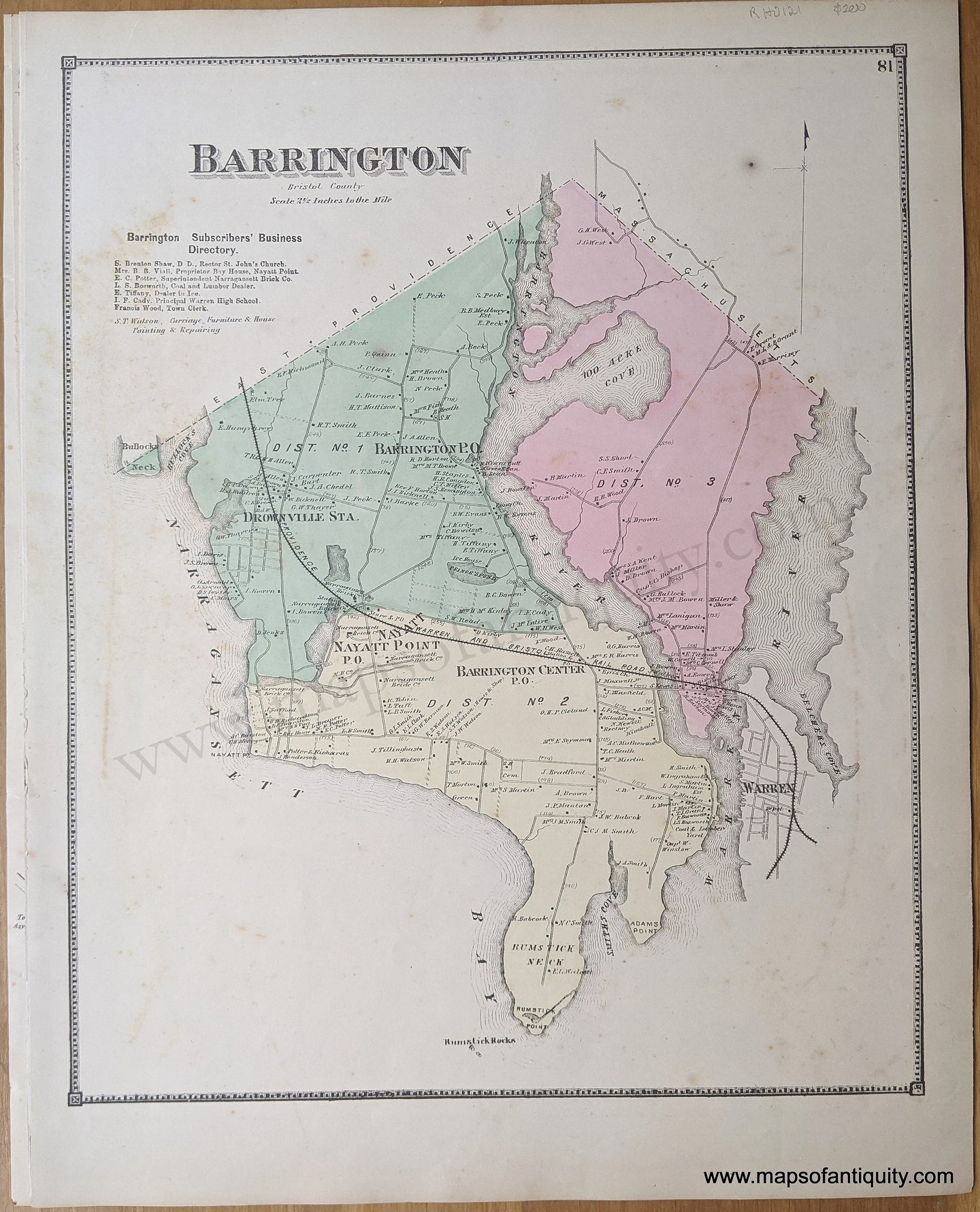 1870 - Barrington RI - Antique Map