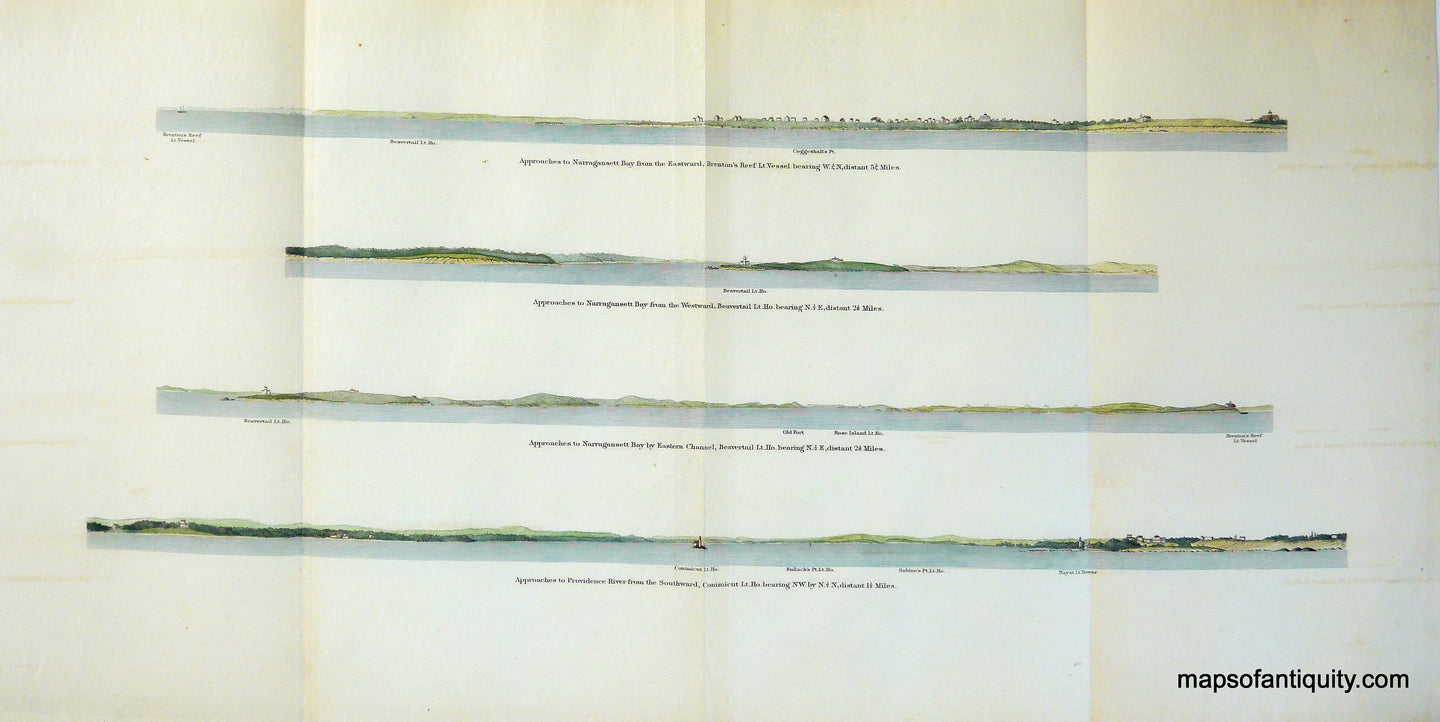 Hand-Colored-Antique-Illustration-Narragansett-Bay-Recognition-Profiles-**********-United-States-Cape-Cod-and-Islands-1880-Atlantic-Coast-Pilot-Maps-Of-Antiquity