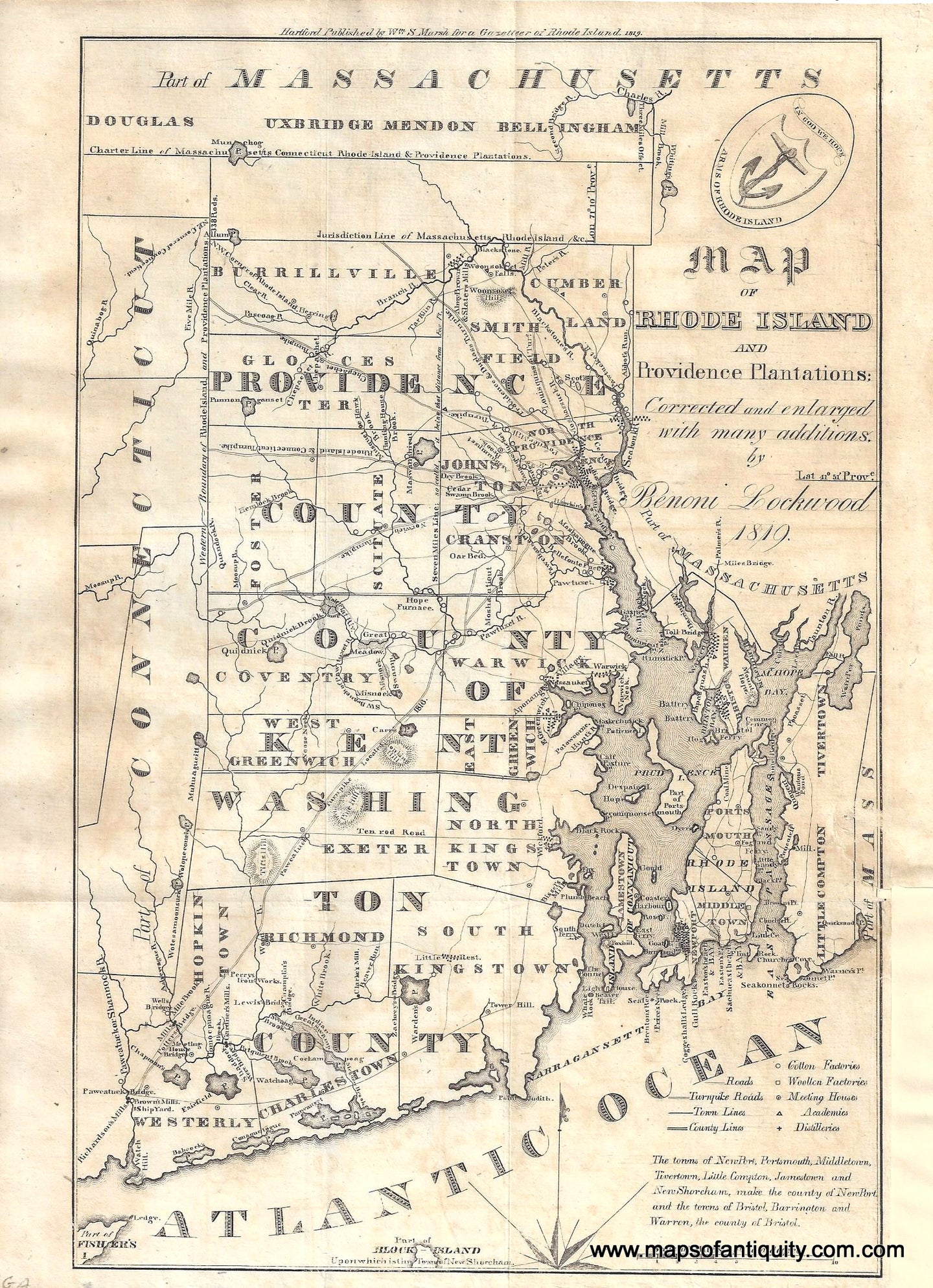 Antique-Black-and-White-Map-Map-of-Rhode-Island-and-Providence-Plantations-**********-United-States-Rhode-Island-1819-Lockwood-Maps-Of-Antiquity