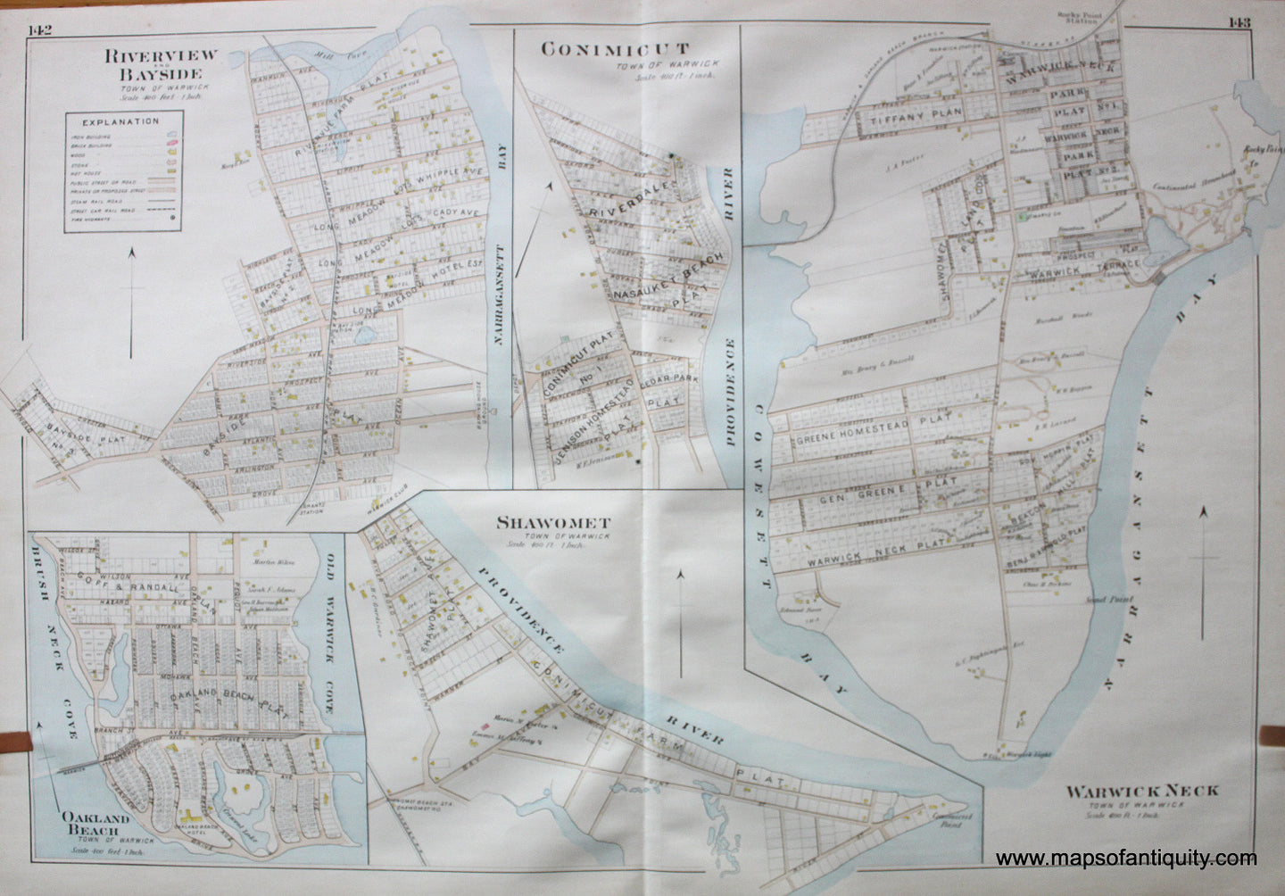 Antique-Hand-Colored-Map-Town-of-Warwick-villages-of-Warwick-Neck-Conimicut-Shawomet-Riverview-and-Bayside-United-States-Northeast-1895-Everts-&-Richards-Maps-Of-Antiquity