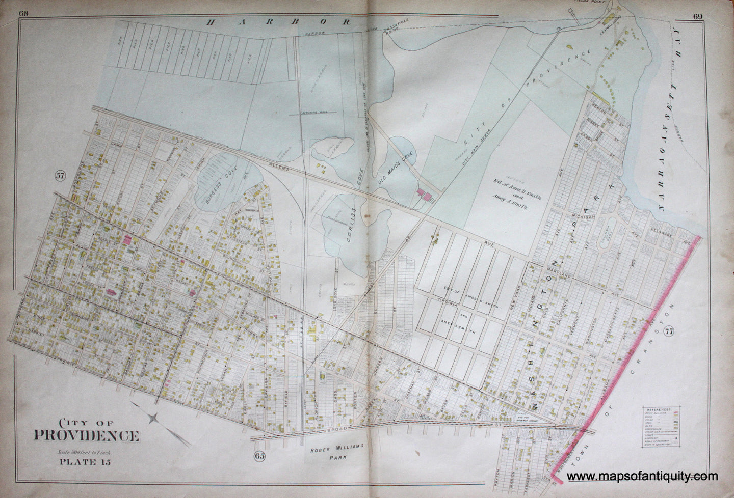 Antique-Hand-Colored-Map-City-of-Providence-Plate-15-Rhode-Island-United-States-Northeast-1895-Everts-&-Richards-Maps-Of-Antiquity