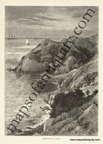 Antique-Black-and-White-Engraved-Illustration-Brenton's-Cove-United-States-Northeast-1872-Picturesque-America-Maps-Of-Antiquity