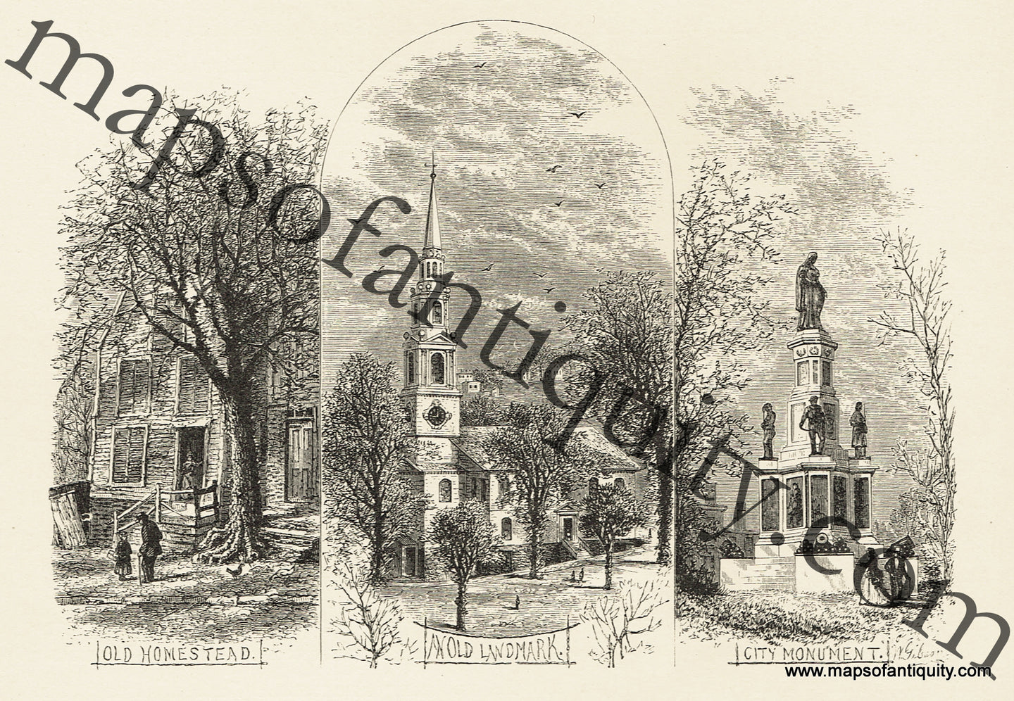 Antique-Black-and-White-Engraved-Illustration-Providence-and-Vicinity-Title-Page-United-States-Northeast-1872-Picturesque-America-Maps-Of-Antiquity