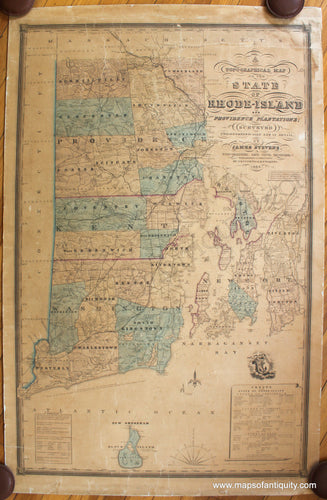 Antique-Hand-Colored-Wall-Map-A-Topographical-Map-of-the-State-of-Rhode-Island-and-Providence-Plantations-1846-James-Stevens-Rhode-Island-1800s-19th-century-Maps-of-Antiquity