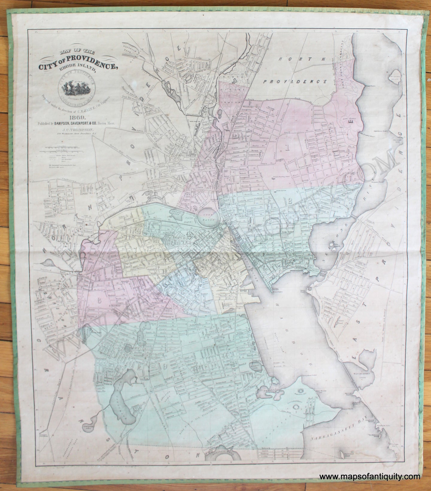 Antique-Hand-Colored-Wall-Map-Map-of-the-City-of-Providence-Rhode-Island.-1869-Sampson-Davenport-&-Co.-Rhode-Island-1800s-19th-century-Maps-of-Antiquity