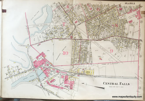 Antique-Hand-Colored-Map-Central-Falls-Plate-2-1917-Richards-Rhode-Island-1900s-20th-century-Maps-of-Antiquity