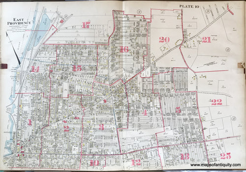 Antique-Hand-Colored-Map-East-Providence-Watchemoket-District-plate-10-1917-Richards-Rhode-Island-1900s-20th-century-Maps-of-Antiquity