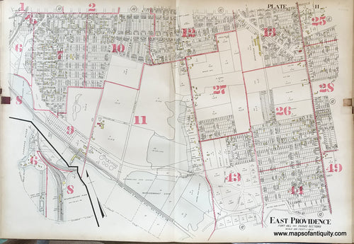 Antique-Hand-Colored-Map-East-Providence-Fort-Hill-and-Farms-Sections-plate-11-1917-Richards-Rhode-Island-1900s-20th-century-Maps-of-Antiquity