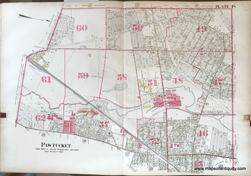 Antique-Hand-Colored-Map-Pawtucket-Fairlawn-and-South-Woodlawn-Sections-plate-18-1917-Richards-Rhode-Island-1900s-20th-century-Maps-of-Antiquity