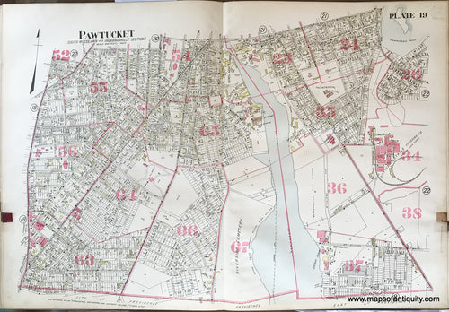 Antique-Hand-Colored-Map-Pawtucket-South-Woodlawn-and-Ingrahamville-Sections-plate-19-1917-Richards-Rhode-Island-1900s-20th-century-Maps-of-Antiquity