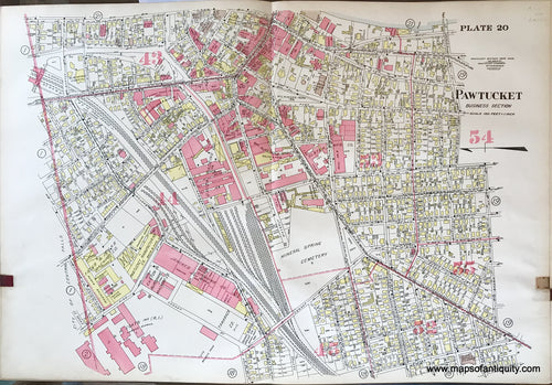 Antique-Hand-Colored-Map-Pawtucket-Business-Section-plate-20-1917-Richards-Rhode-Island-1900s-20th-century-Maps-of-Antiquity