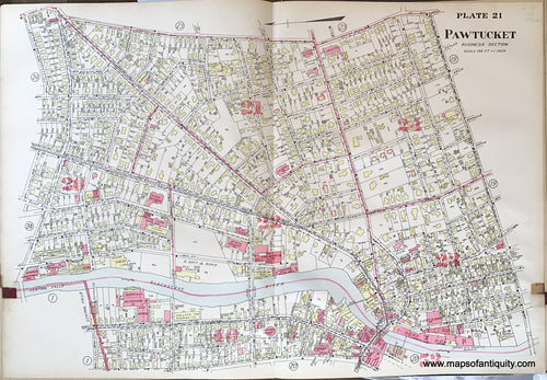 Antique-Hand-Colored-Map-Pawtucket-Business-Section-plate-21-1917-Richards-Rhode-Island-1900s-20th-century-Maps-of-Antiquity