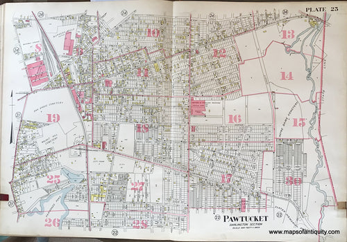 Antique-Hand-Colored-Map-Pawtucket-Darlington-Section-plate-23-1917-Richards-Rhode-Island-1900s-20th-century-Maps-of-Antiquity