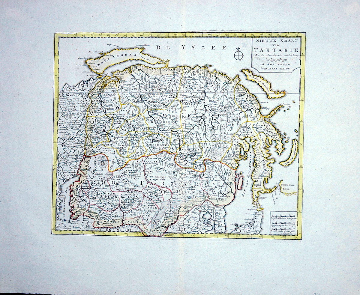 Hand-colored-map-Niewe-Kaart-van-Tartarie---Tartary-Russia-Siberia-and-Mongolia-**********-Asia-Northeast-1744-Isaak-Tirion-Amsterdam-Maps-Of-Antiquity