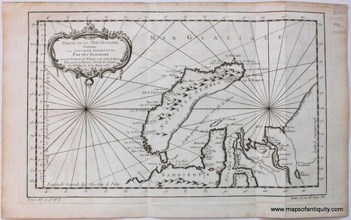 Antique-Map-Partie-de-la-Mer-Glaciale-Contenant-La-Nouvelle-Zemble-et-Le-Pais-Des-Samoiedes-Russia-Arctic-Novaya-Zemlya-Siberia-French-Bellin-1757-1750s-1700s-Mid-18th-Century-Maps-of-Antiquity