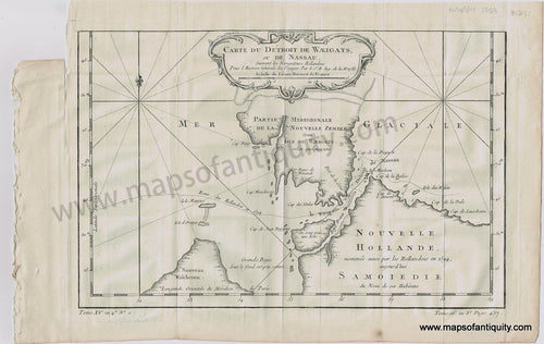 Antique-Map-Carte-du-Detroit-de-Waeigats-ou-de-Nassau-Russia-Arctic-Novaya-Zemlya-Siberia-French-Bellin-1758-1750s-1700s-Mid-18th-Century-Maps-of-Antiquity