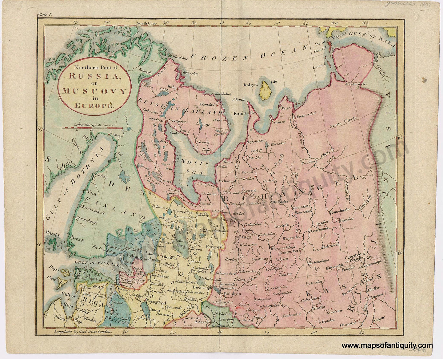 Antique-Map-northern-Part-of-Russia-or-Muscovy-in-Europe-Guthrie's-Geography-1807-1800s-19th-century