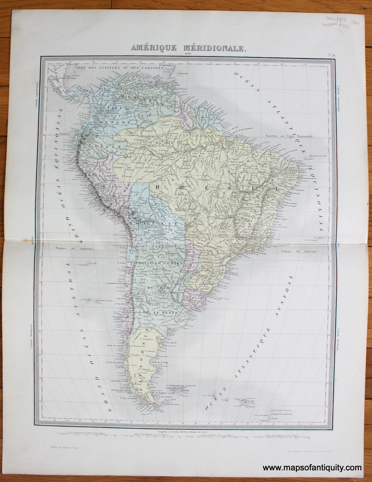 Antique-Map-Amerique-Meridionale-South-America-French-Tardieu-1860-1860s-1800s-Mid-Late-19th-Century-Maps-of-Antiquity