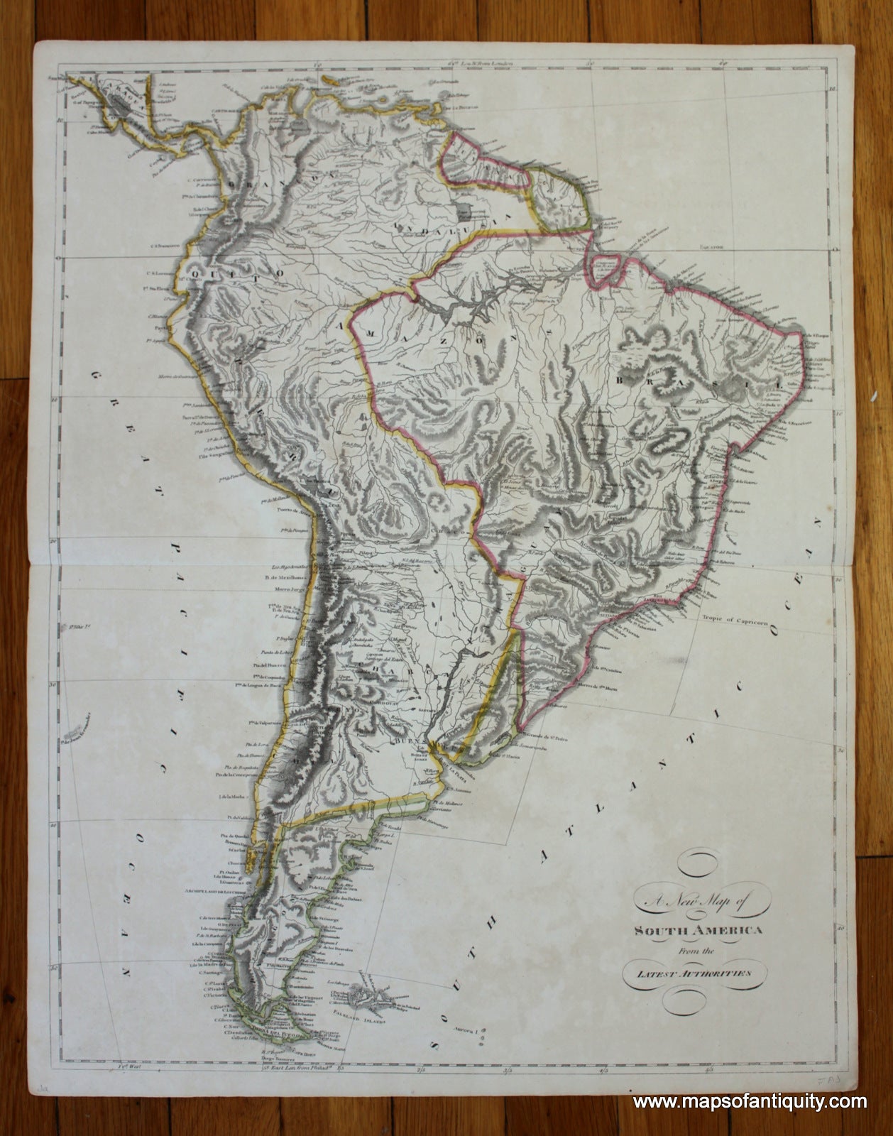 Antique-Hand-Colored-Map-A-New-Map-of-South-America-From-the-Latest-Authorities-South-America-South-America-General-1814-Carey-Maps-Of-Antiquity