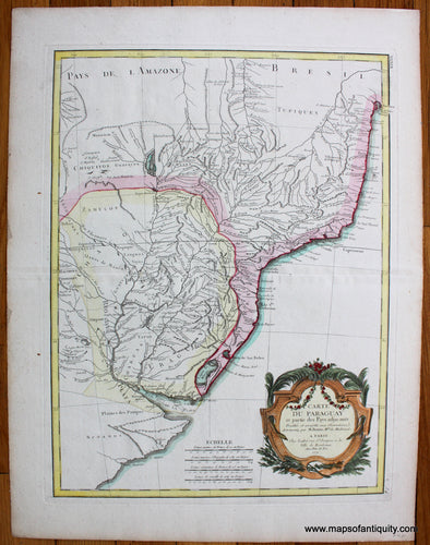 Antique-Hand-Colored-Map-Carte-Du-Paraguay-et-partie-des-Pays-adjacants-South-America-Paraguay-1771-Rigobert-Bonne-Maps-Of-Antiquity