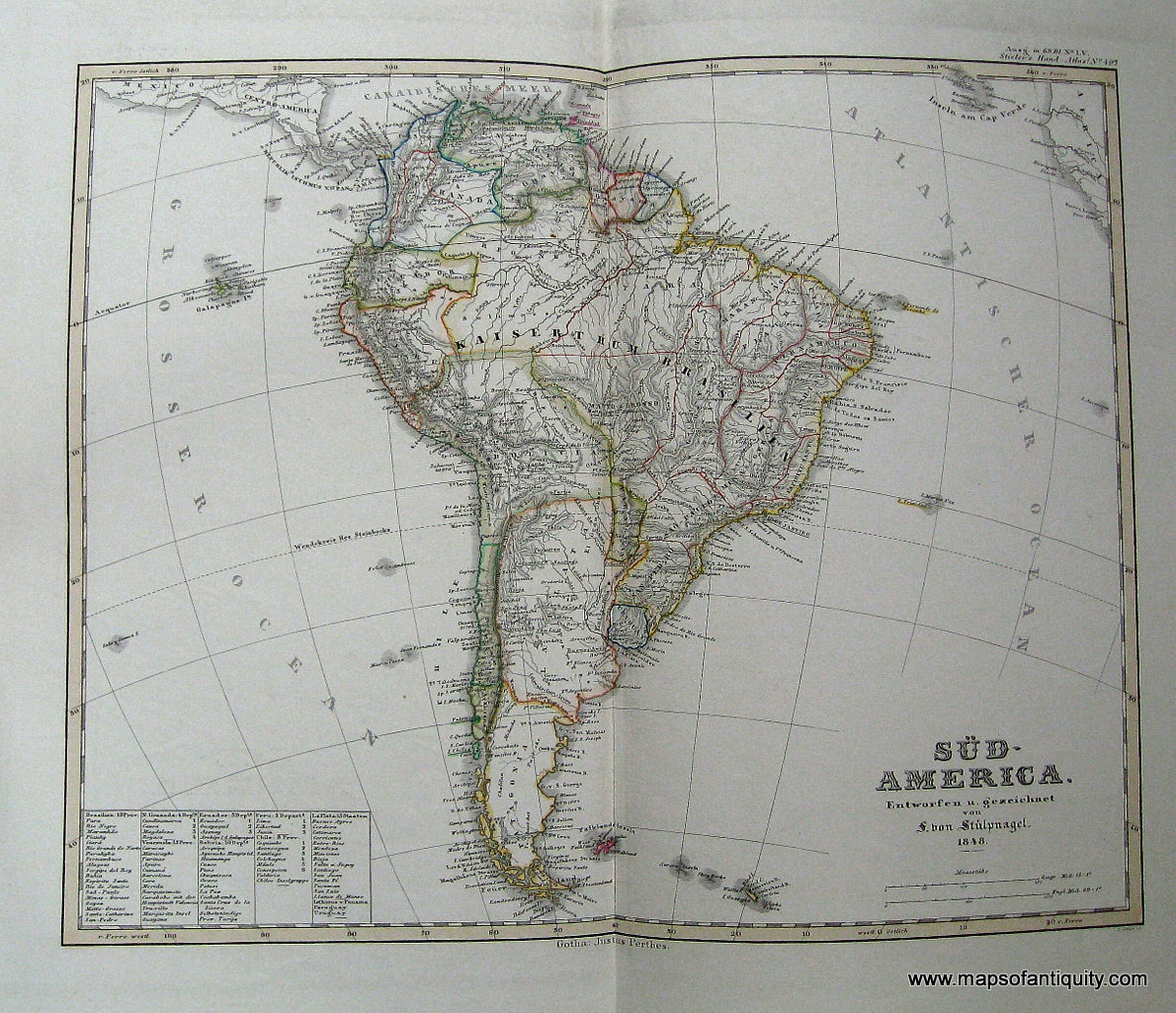 Antique-Hand-Colored-Map-Sud-America.-South-America-South-America-General-circa-1848-Stieler-Maps-Of-Antiquity